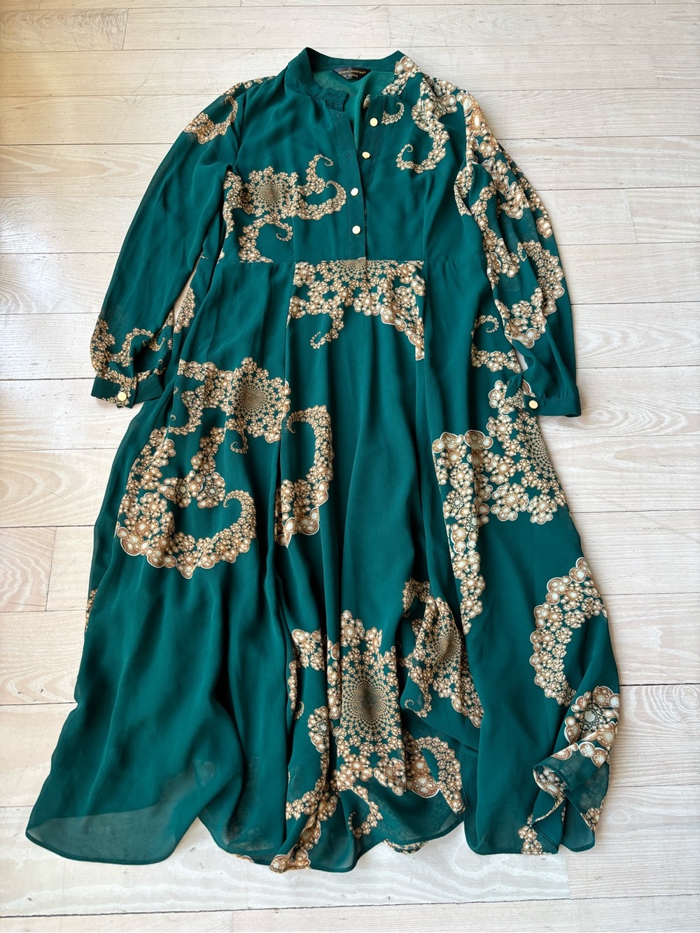 Gyalwana Green/Yellow/Gold Long Sleeve Dress Size 13